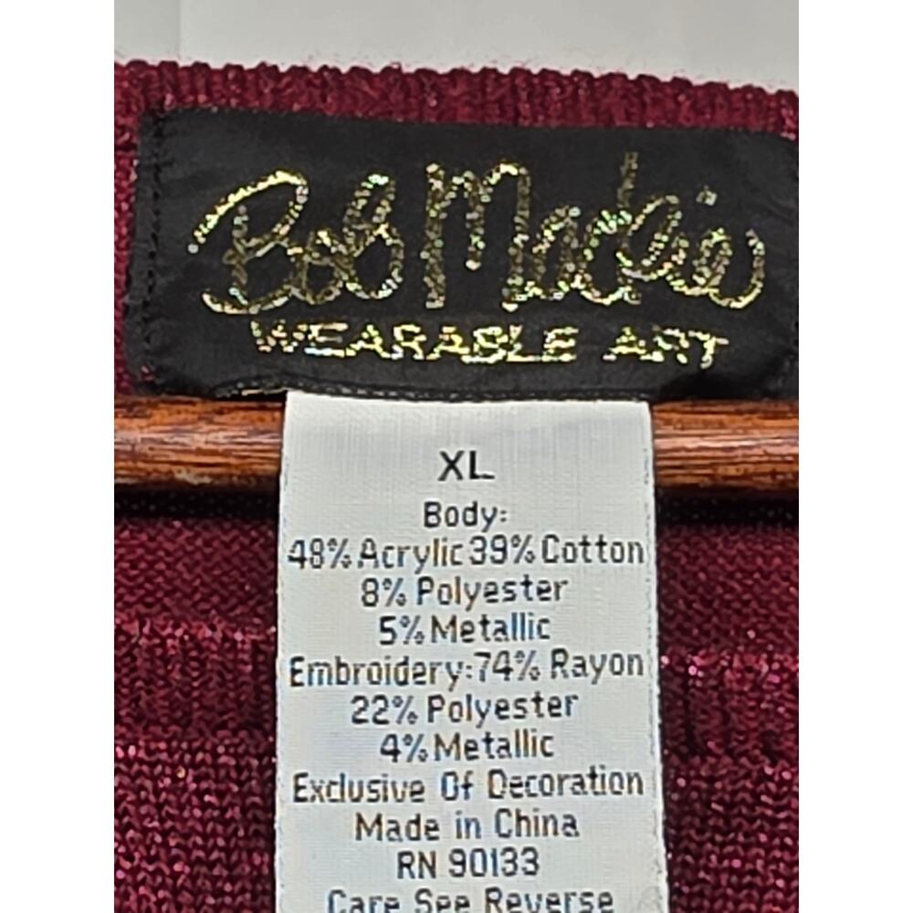 Bob Mackie Wearable Art XL Burgundy Metallic Cat Embroidered Sweater Tunic Top - Picture 5 of 7